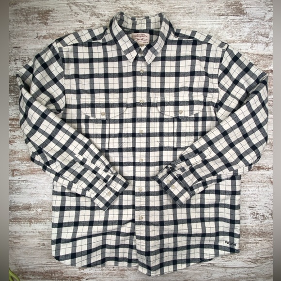 EUC Filson Alaskan Guide Shirt Long Sleeve Flannel Heavy XXL Cream/Black